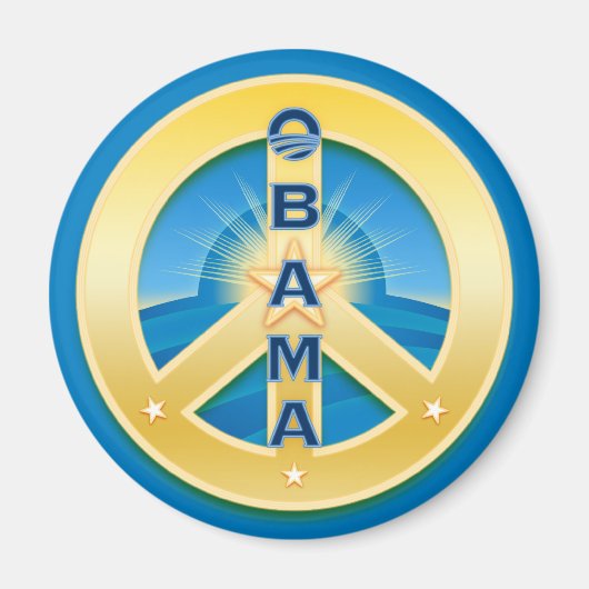 Obama GoldStar Peace Magnets、青に丸 マグネット (正面)