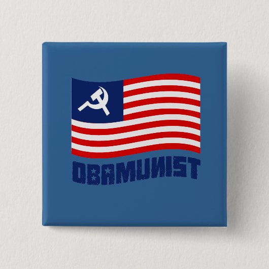 Obamunistの旗 缶バッジ (正面)