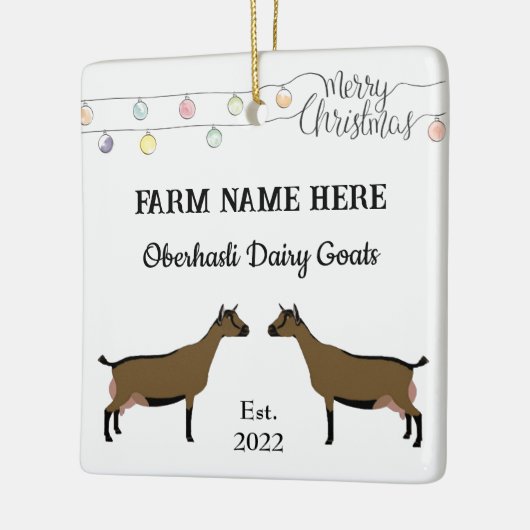 Oberhasliパーソナライズされた乳製品ヤギのホワイトクリスマス セラミックオーナメント (左)