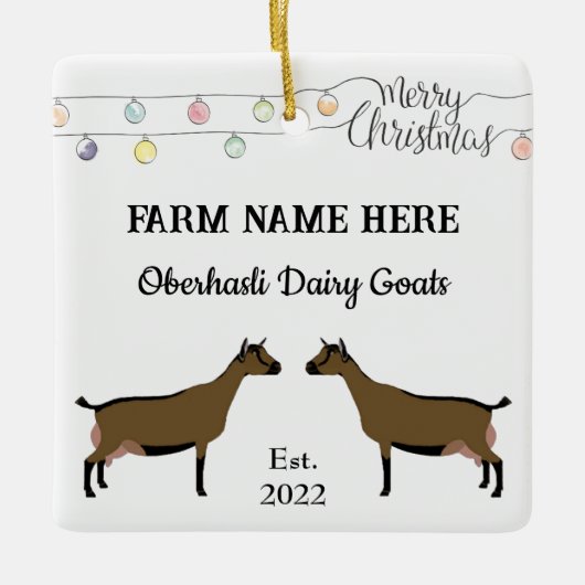 Oberhasliパーソナライズされた乳製品ヤギのホワイトクリスマス セラミックオーナメント (正面)