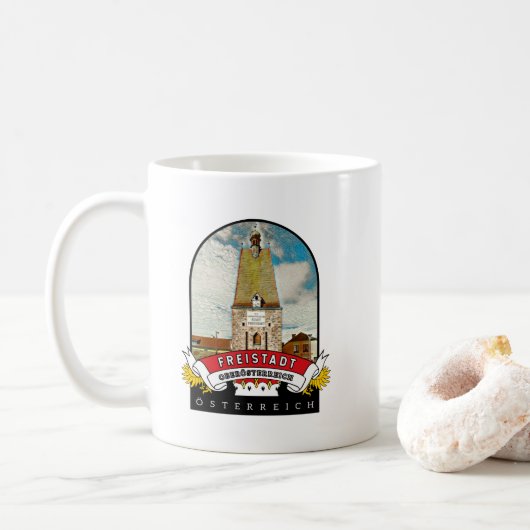 Oberösterreich Freistadt Österreich Souvenir コーヒーマグカップ (ドーナツ)