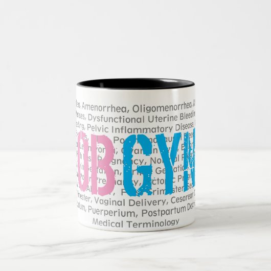 OBGYN医療用語ピンク/ブルー、11オズ(白) ツートーンマグカップ (中央)
