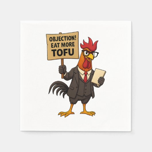 Objection! Eat More Tofu – Rooster Lawyer Protest スタンダードカクテルナプキン (正面)