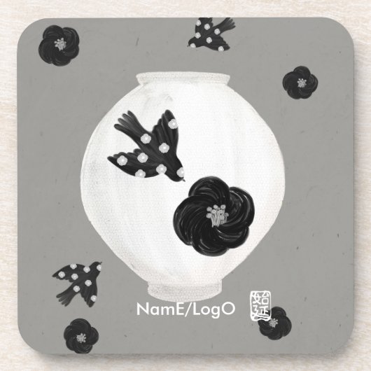 objet_22_camellia,鳥と陶器 ハードプラスチック コースター (正面)