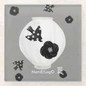 objet_22_camellia,bird and pottery ガラスコースター (正面)