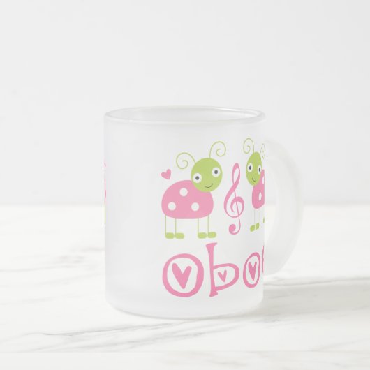 Oboeのかわいいピンクのてんとう虫 フロストグラスマグカップ (正面右)