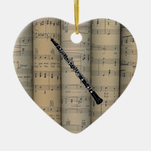 Oboeの~は楽譜の背景の~のミュージカルを転がりました セラミックオーナメント (正面)