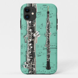 Oboe及び楽譜の電話箱。 一突き色 iPhone 11 ケース