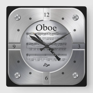 Oboe楽譜~ブラッシュシルバーカラー~ スクエア壁時計