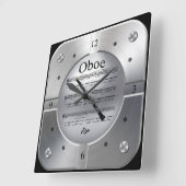 Oboe楽譜~ブラッシュシルバーカラー~ スクエア壁時計 (傾斜)