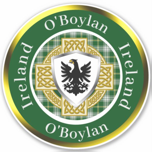 O'Boylan シールド&ケルト十字架 名前入り シール (正面)