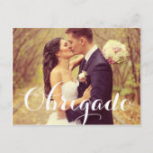 Obrigado Elegant White Script Wedding Photo ポストカード (正面)