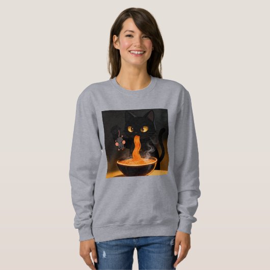Obsidian Cat & Daring Mouse – Midnight Ramen Feast スウェットシャツ (正面フル)