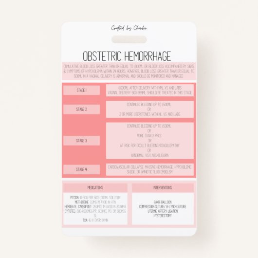 Obstetric Hemorrhage Reference Nurse Badge バッジ (正面)