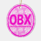 OBXのパーソナライズされた外縁ピンクの花のクリスマス セラミックオーナメント (左)