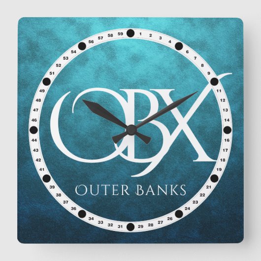 OBXアウターバンクNCオンブルーウォーター背景ビーチ スクエア壁時計 (正面)