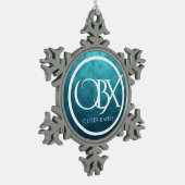 OBXアウターバンクNCビーチブルーウォーター背景 スノーフレークピューターオーナメント (左)