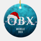 OBXサンタパーソナライズされたハットとライトクリスマス セラミックオーナメント (裏面)