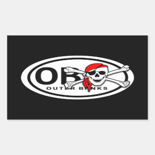 OBXスカルとCrossbones Pirateステッカー 長方形シール