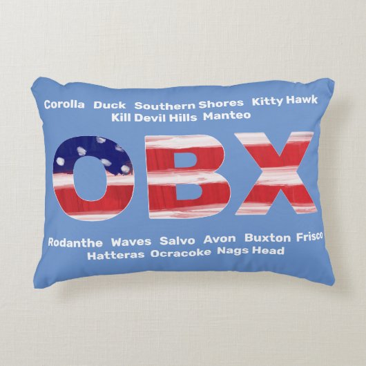 OBX国旗の文字と町 アクセントクッション (正面)