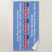 OBX国旗の文字と町 ビーチタオル (正面)