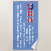 OBX国旗の文字と町 ビーチタオル (正面)