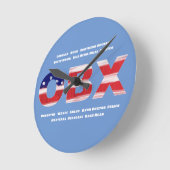 OBX国旗の文字と町 ラウンド壁時計 (傾斜)