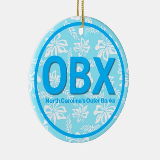 OBX外パーソナライズされた岸ブルーフラワークリスマス セラミックオーナメント (右)