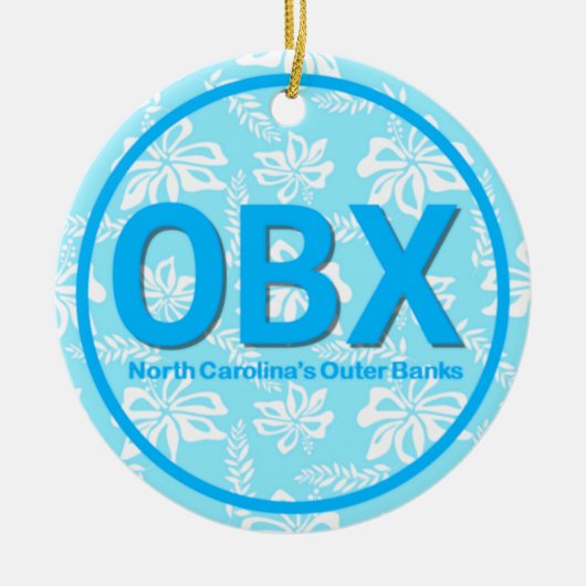 OBX外パーソナライズされた岸ブルーフラワークリスマス セラミックオーナメント (正面)
