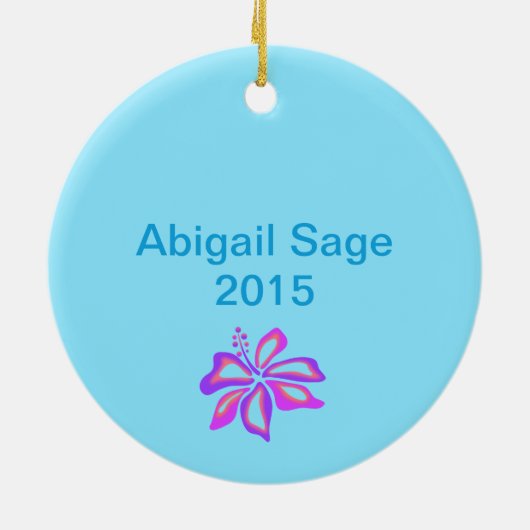 OBX外パーソナライズされた岸ブルーフラワークリスマス セラミックオーナメント (裏面)