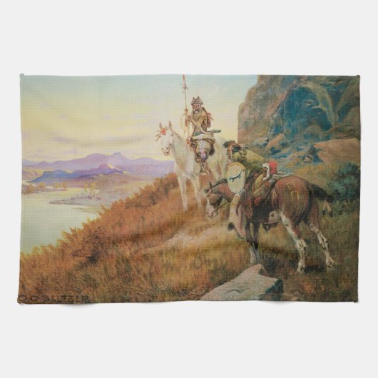 OCセルツァーによる白人の船を待つ キッチンタオル (横)