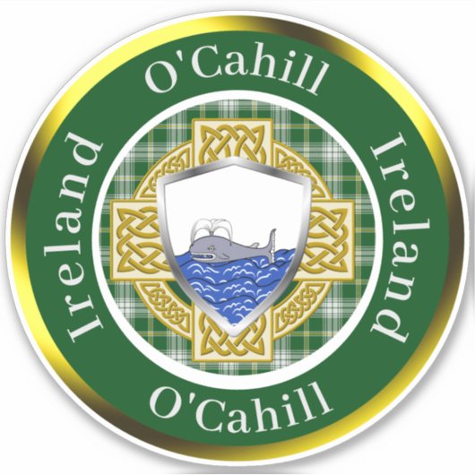 O'Cahill Irish Shield & Celtic Cross Personalized シール (正面)