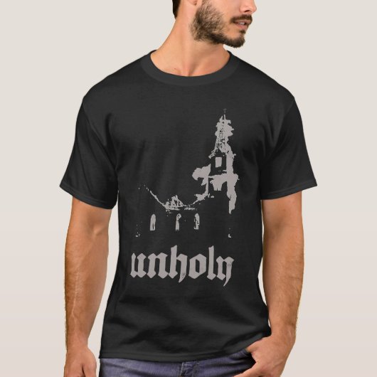 Occult Baphomet Atheist Burning Church Unholy Sata Tシャツ (正面)