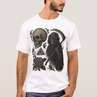 Occult Goat Skull with Pentagram – Gothic Tattoo A Tシャツ