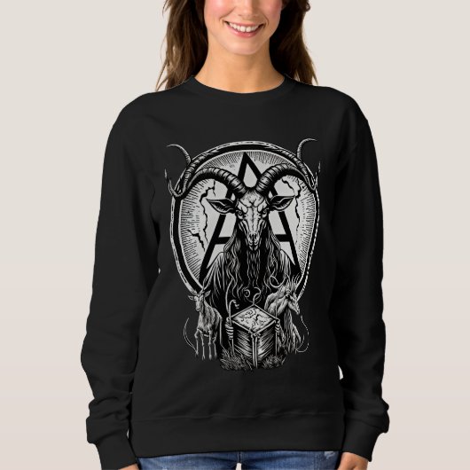 Occult Gothic Demon Head  Baphomet With Horns スウェットシャツ (正面)