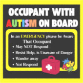Occupant with Autism on Board Sticker Car Decal シール (正面)