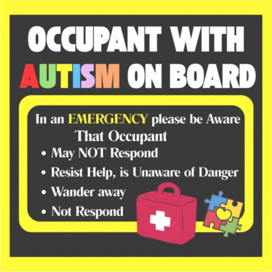 Occupant with Autism on Board Sticker Car Decal シール (正面)