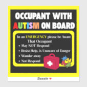 Occupant with Autism on Board Sticker Car Decal シール (シート)