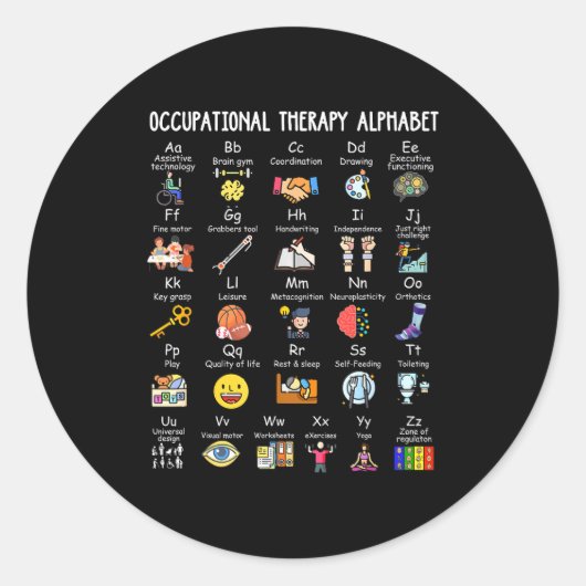 Occupational Therapy Alphabet Ota Funny Teacher Lo ラウンドシール (正面)