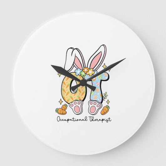 Occupational Therapy Easter Bunny OT OTA Spring Ot ラージ壁時計 (正面)