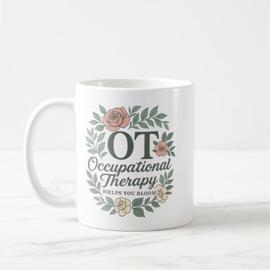 Occupational Therapy Helps You Bloom Floral Wreath コーヒーマグカップ (左)