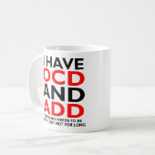 OCDとADDがテーマの面白いマグカップ コーヒーマグカップ (正面左)