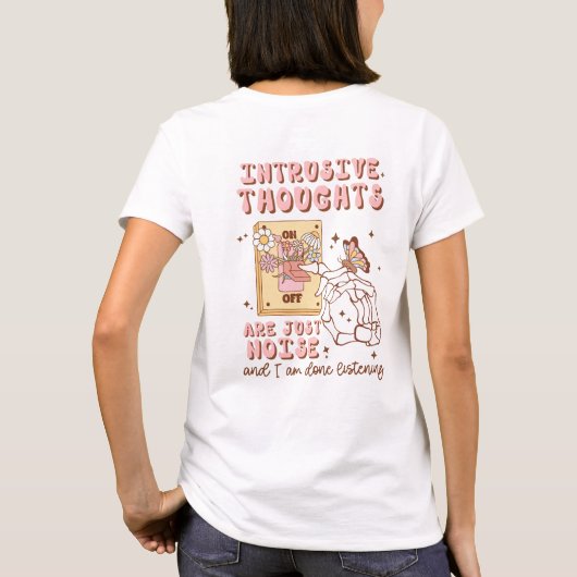 OCD啓発 レトロかわいい「強迫性障害をスイッチオフ」  Tシャツ (裏面)