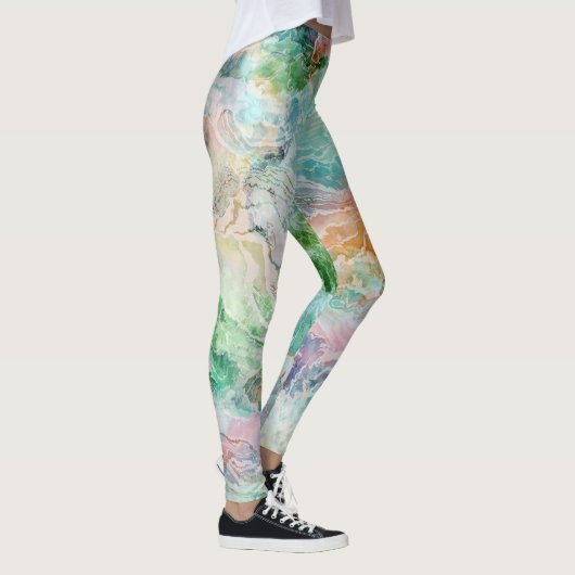 Ocean Abstract Watercolor Grunge Pattern  レギンス (右)