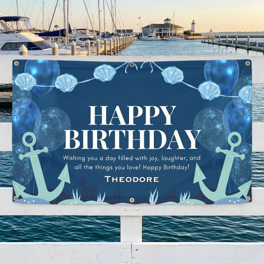 Ocean Adventure Birthday Anchor Banner 横断幕