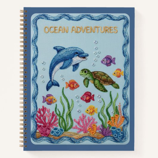 Ocean Adventures Embroidered Dolphin & Turtle ノートブック (正面)