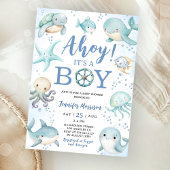 Ocean Ahoy It's A Boy Blue Sea Baby Shower 招待状