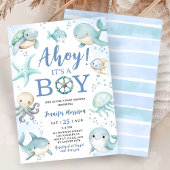 Ocean Ahoy It's A Boy Blue Sea Baby Shower 招待状