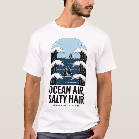 Ocean Air Salty Hair Sailing Wave Design Tシャツ (正面)