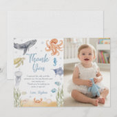 Ocean Animal Birthday Photo Thank You Card (正面/裏面)
